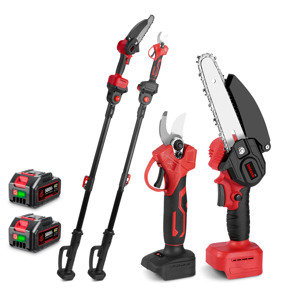 ONEVAN 6" Chainsaw & 25mm Pruner with 2m Telescoping Pole Brushless Cordless Combo Kit