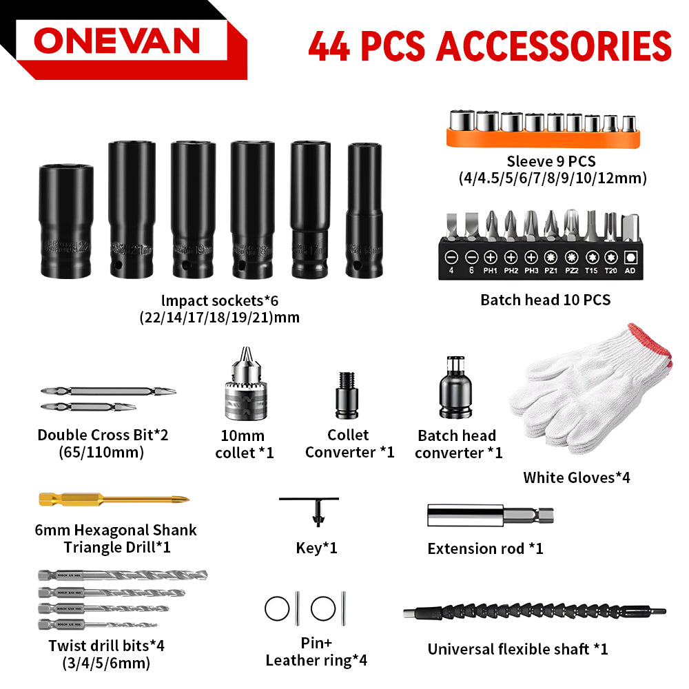 ONEVAN Chave de Impacto Sem Fio 1/2" 2800N·m com Escova (Atualização da Bateria 928VF – Maior Duração) | Compatível com Baterias Makita 18V