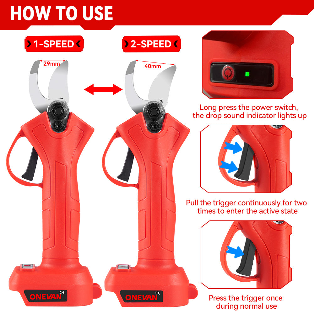 ONEVAN 2-speed 30MM Brushless Electric Pruning Shear | For Makita 18V Battery