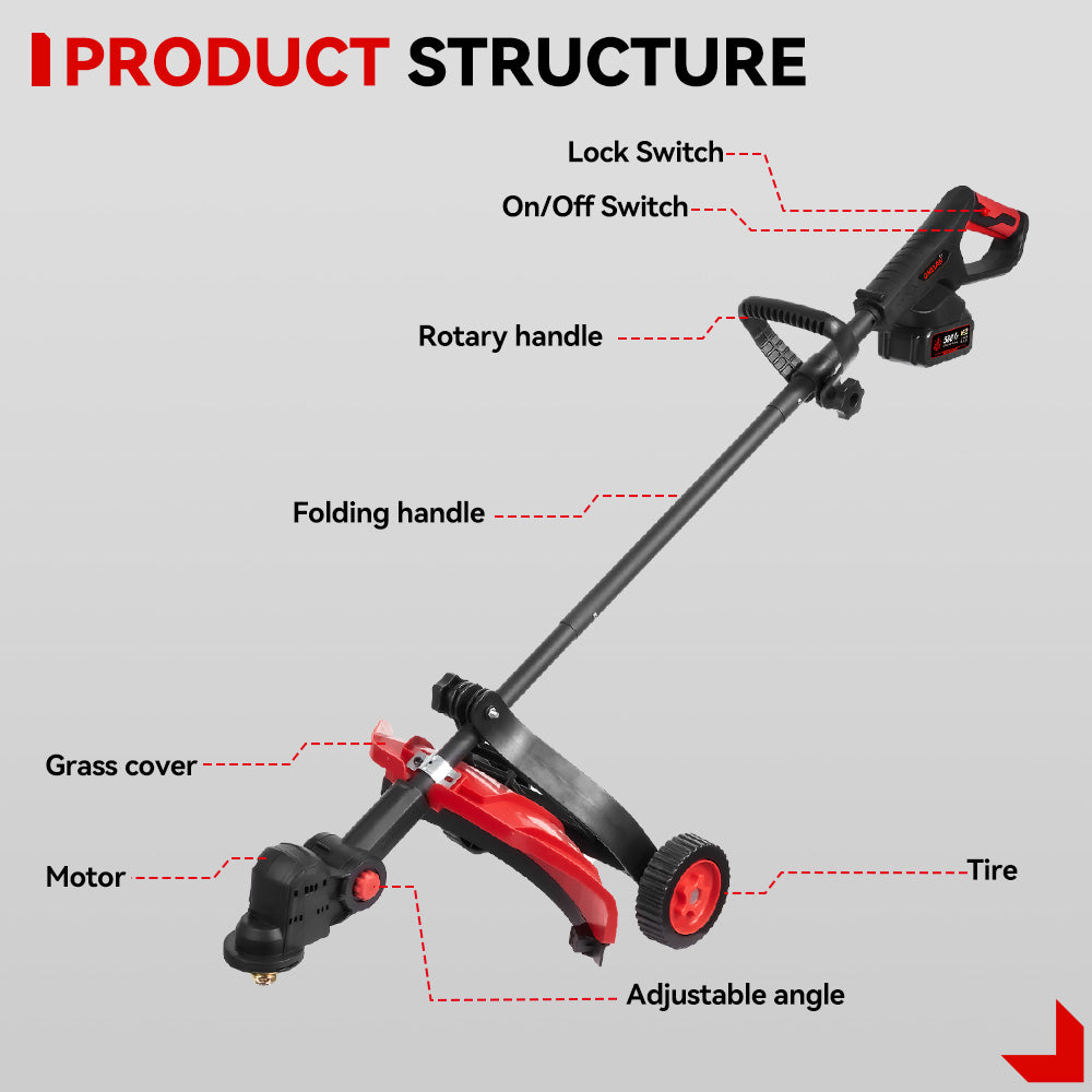 Cortador de grama dobrável sem escovas ONEVAN 4500W de 10 polegadas | Para bateria Makita de 18V