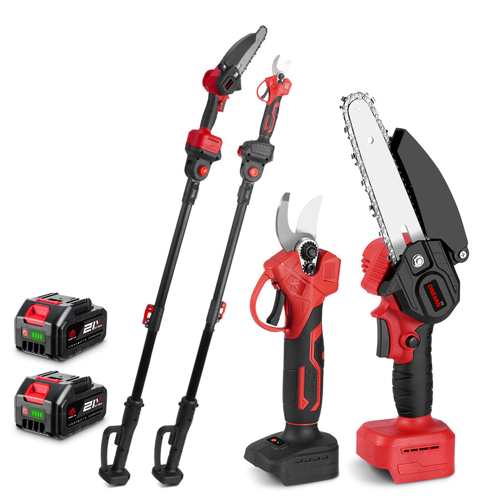 ONEVAN 6" Chainsaw & 25mm Pruner with 2m Telescoping Pole Brushless Cordless Combo Kit