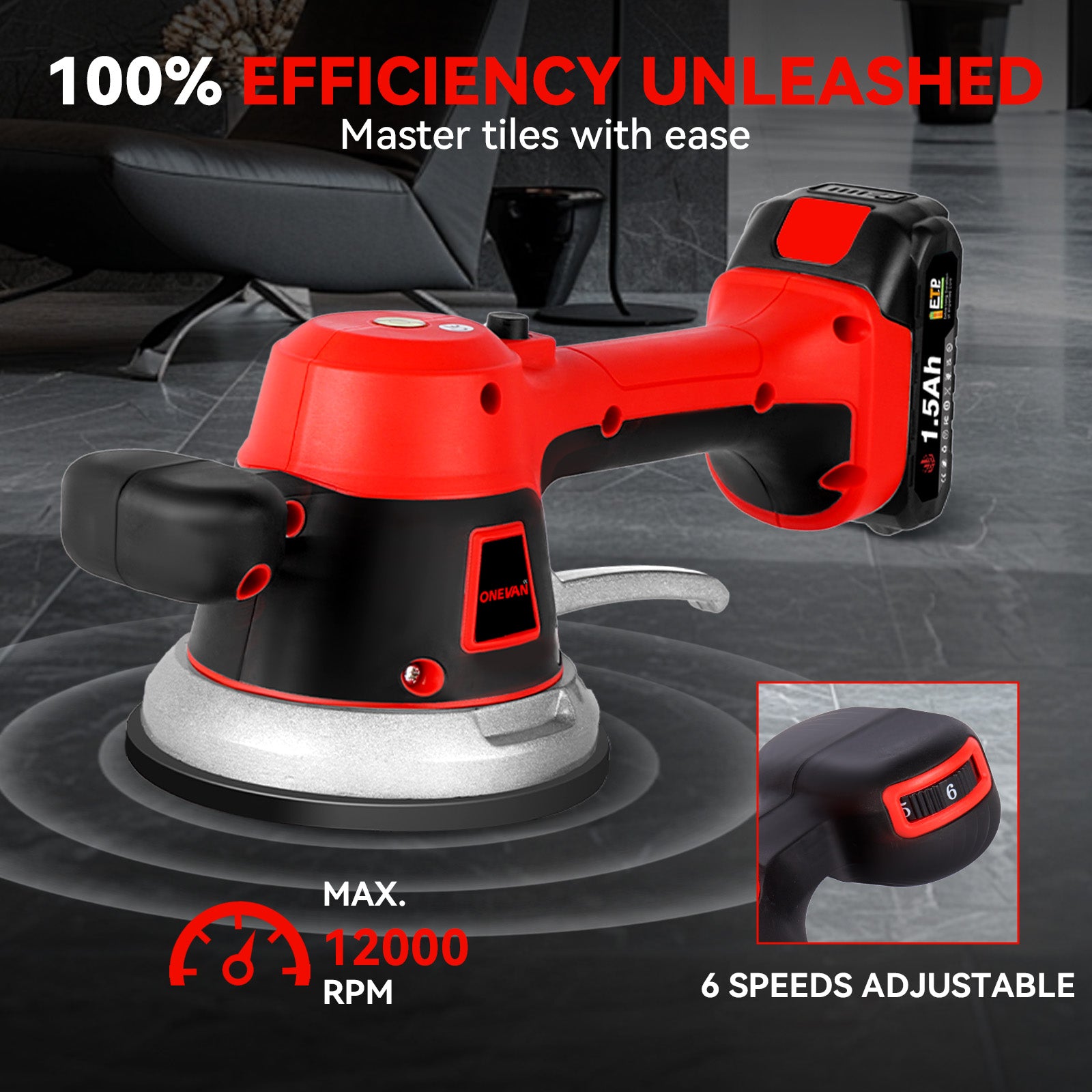 ONEVAN 6-Speed Tile Vibration Machine Cordless Automatic Leveling Machine | For Makita 18V Battery