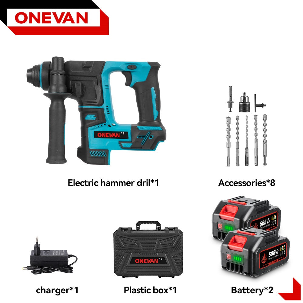 Taladro percutor rotativo sin escobillas ONEVAN de 24 mm - Perforación de hormigón y madera | Para batería Makita de 18 V