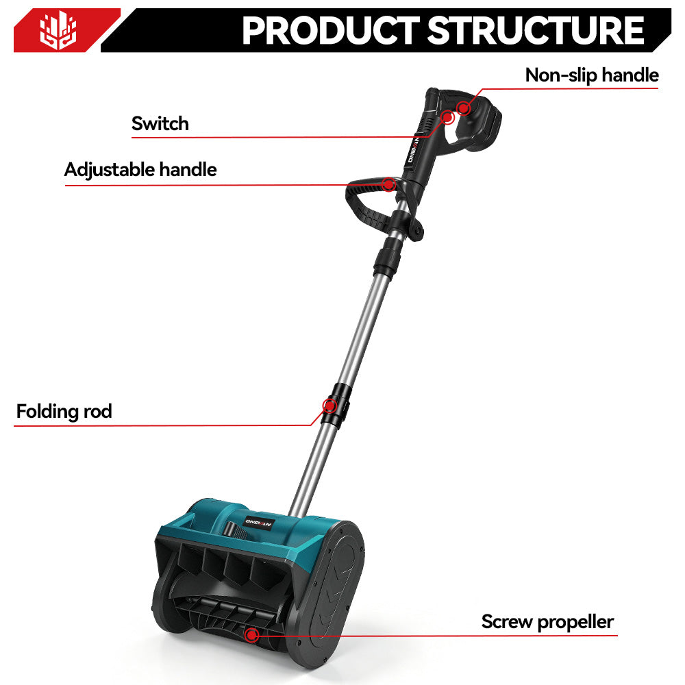 Quitanieves inalámbrico plegable ONEVAN de 12" – Pala de mano sin escobillas | Para batería Makita de 18 V