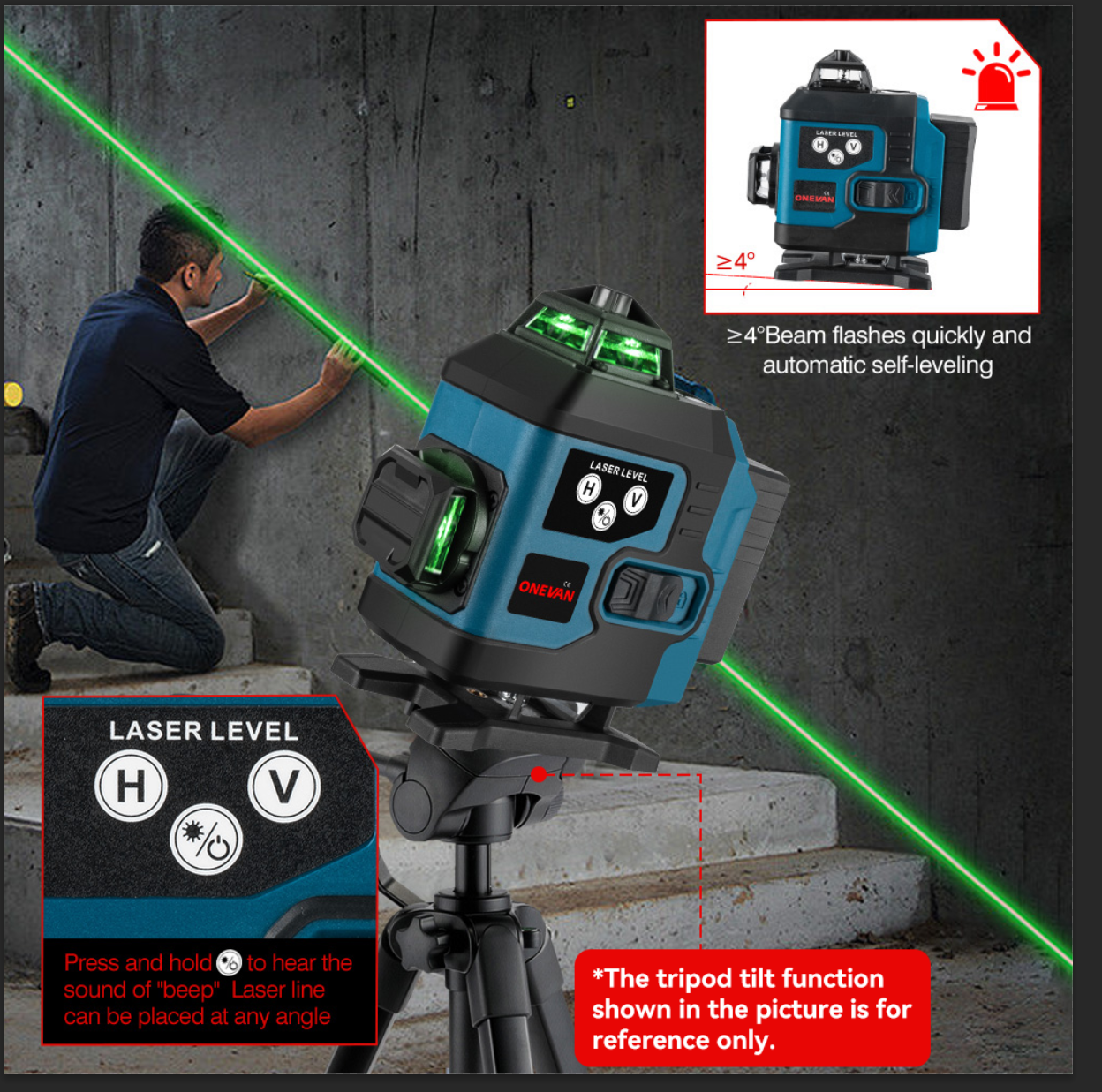 ONEVAN 16 Lines 4D Display Green Laser Level