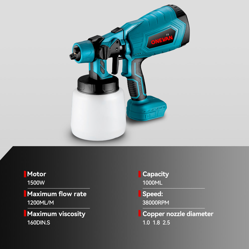 ONEVAN Paint Spray Gun & Green Laser Level & Electric Rivet Gun Brushless Cordless 3‑Pc. Combo Kit 6.0Ah