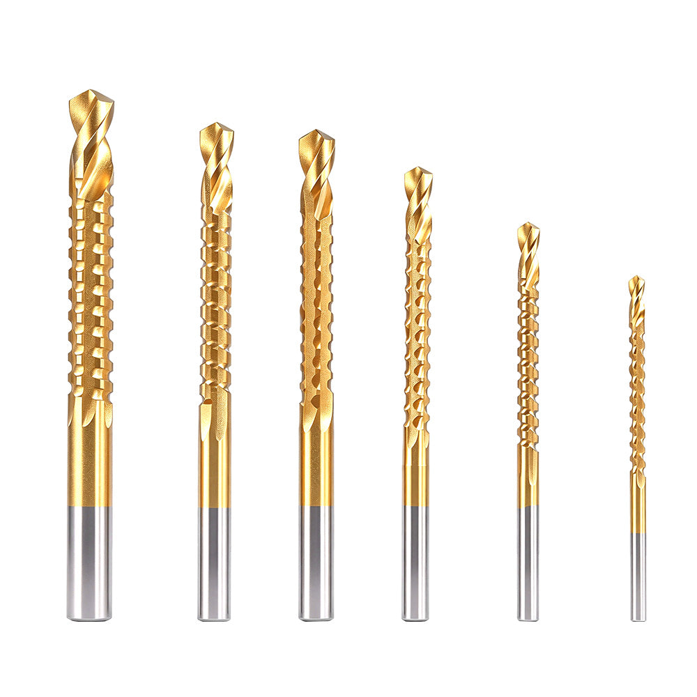 ONEVAN 6-Piece Serrated HSS Drill Bit Set, Titanium-Coated Twist Bits for Wood & Plastic