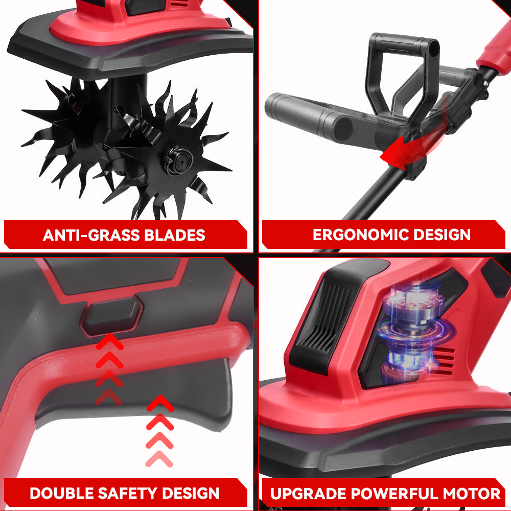 ONEVAN 18V Cordless Mini Tiller – 17cm Depth, Anti-Tangle Blades | For Makita 18V Battery