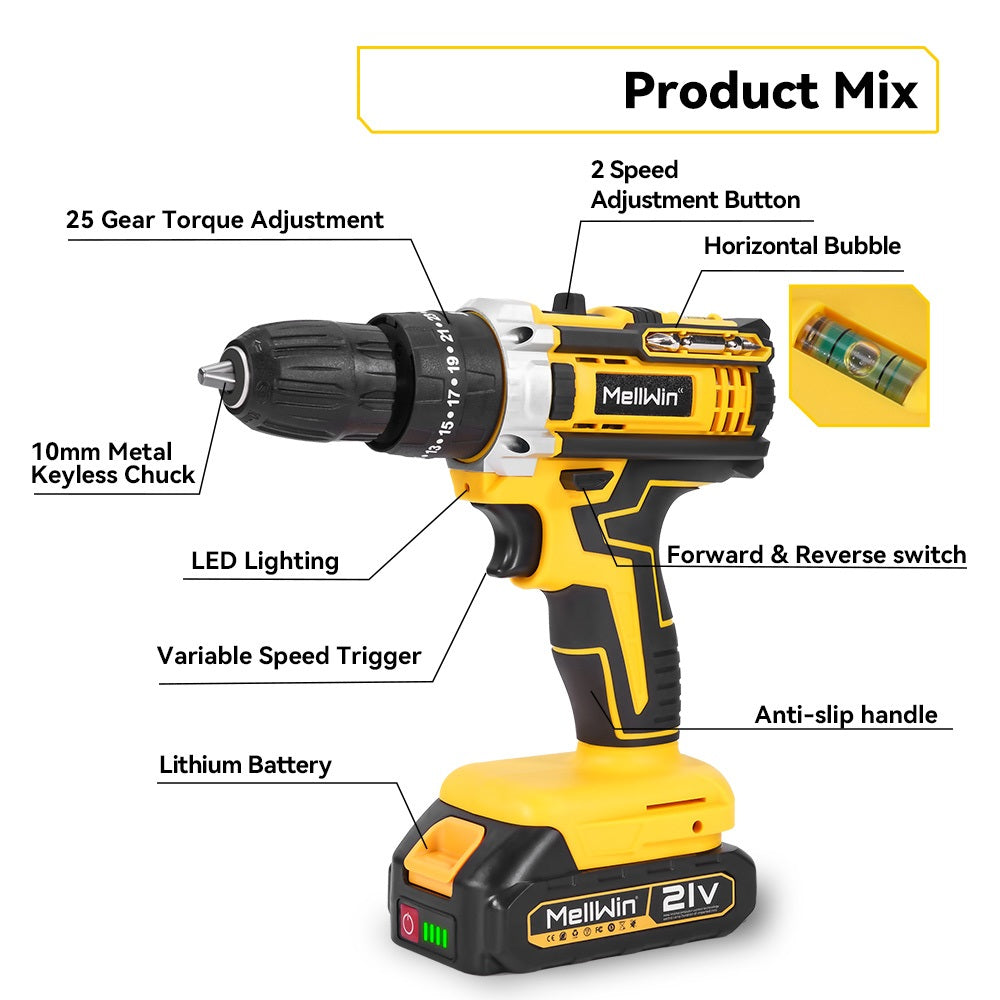 Taladro de impacto inalámbrico ONEVAN sin escobillas con 45 accesorios | Para batería Makita de 18 V