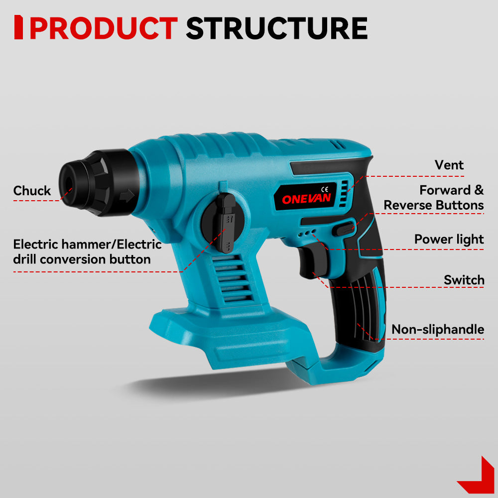 ONEVAN 1000W Cordless Multifunction Hammer Impact Drill | For Makita 18V Battery