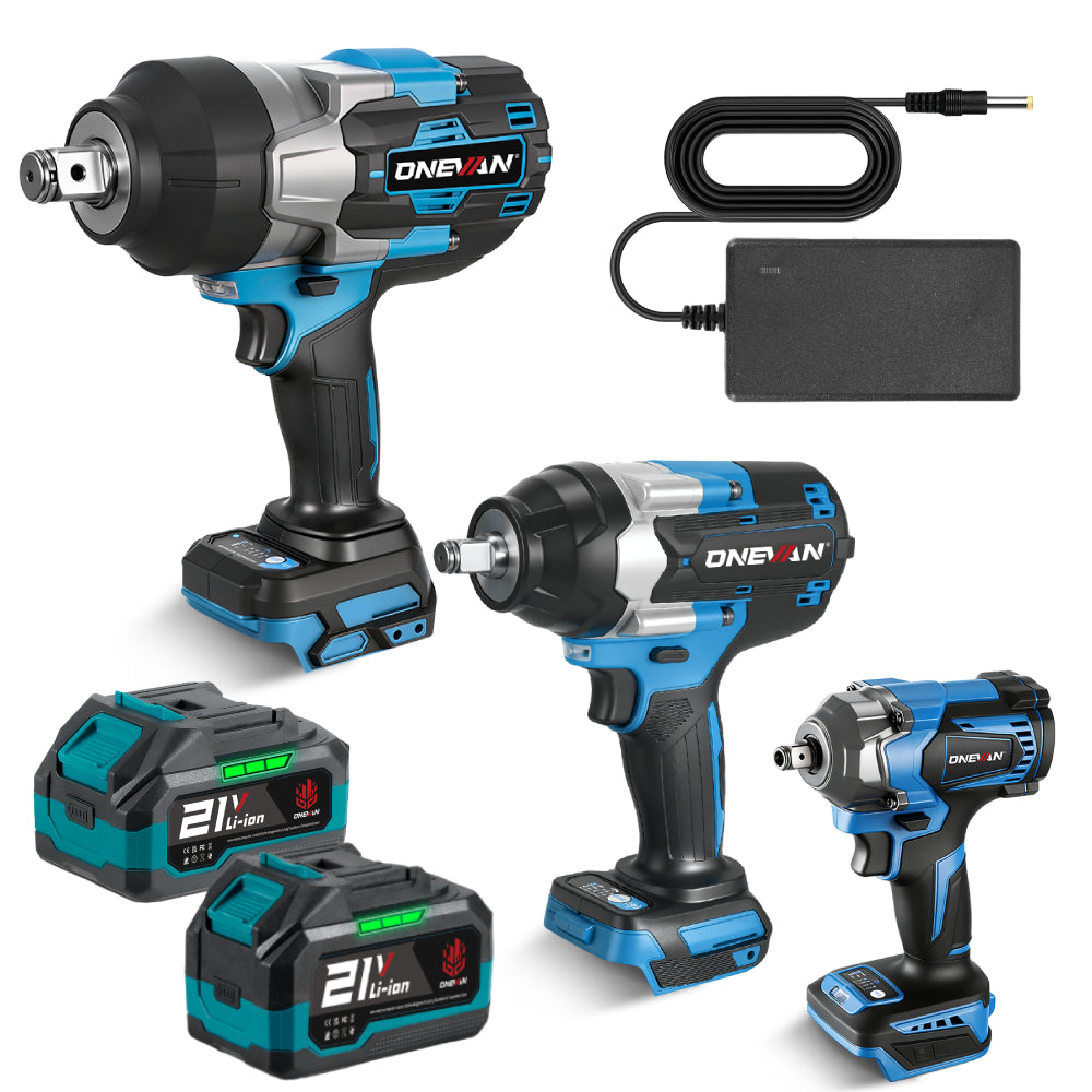 ONEVAN 3-Pc Brushless Cordless Impact Wrench Kit 1200-3500N·m
