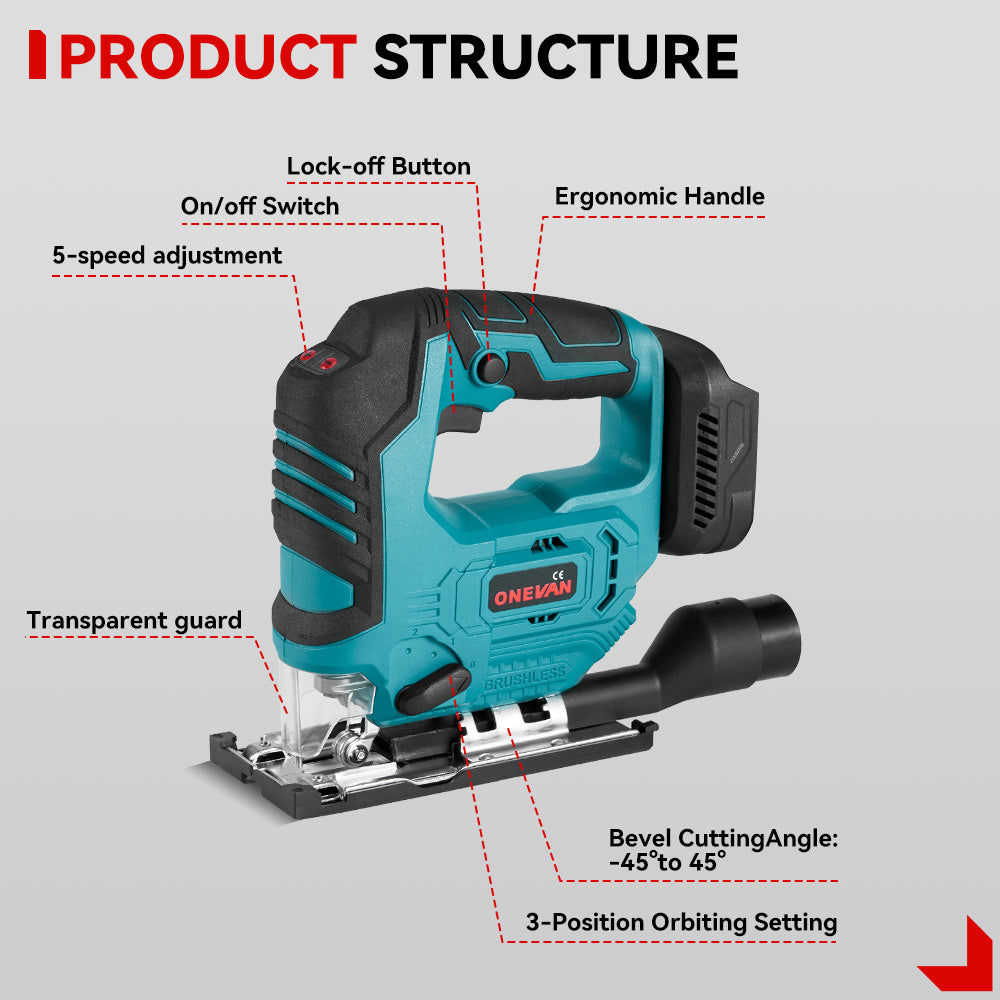 ONEVAN Serra circular elétrica sem fio sem escova de 180 mm | Para bateria makita 18v