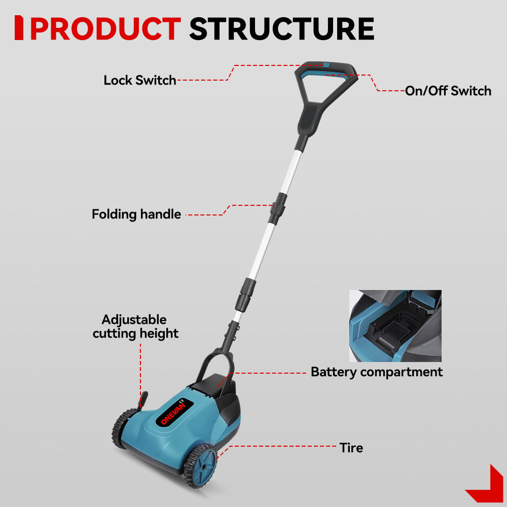 Cortacésped inalámbrico plegable ONEVAN de 4000 W sin escobillas | Compatible con batería Makita de 18 V