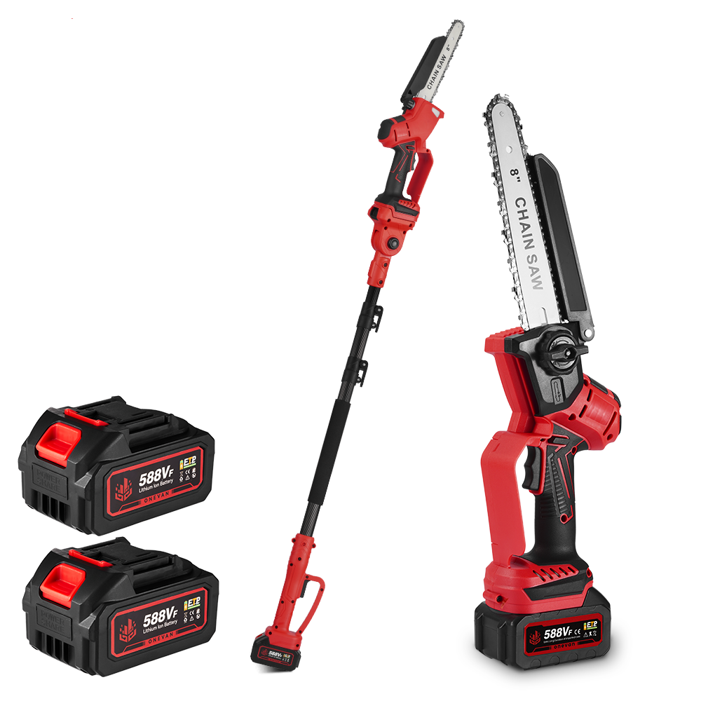 Motosserra sem fio ONEVAN de 8" 2 em 1, sem escovas, com haste telescópica (1,08-2,01 m) | Para bateria Makita de 18 V