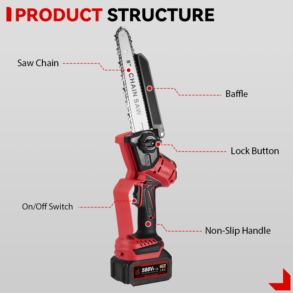 ONEVAN 8" Cordless Pole Saw 2 In 1 Brushless Chainsaw with Telescoping Pole(1.08-2.01m) | For Makita 18V Battery