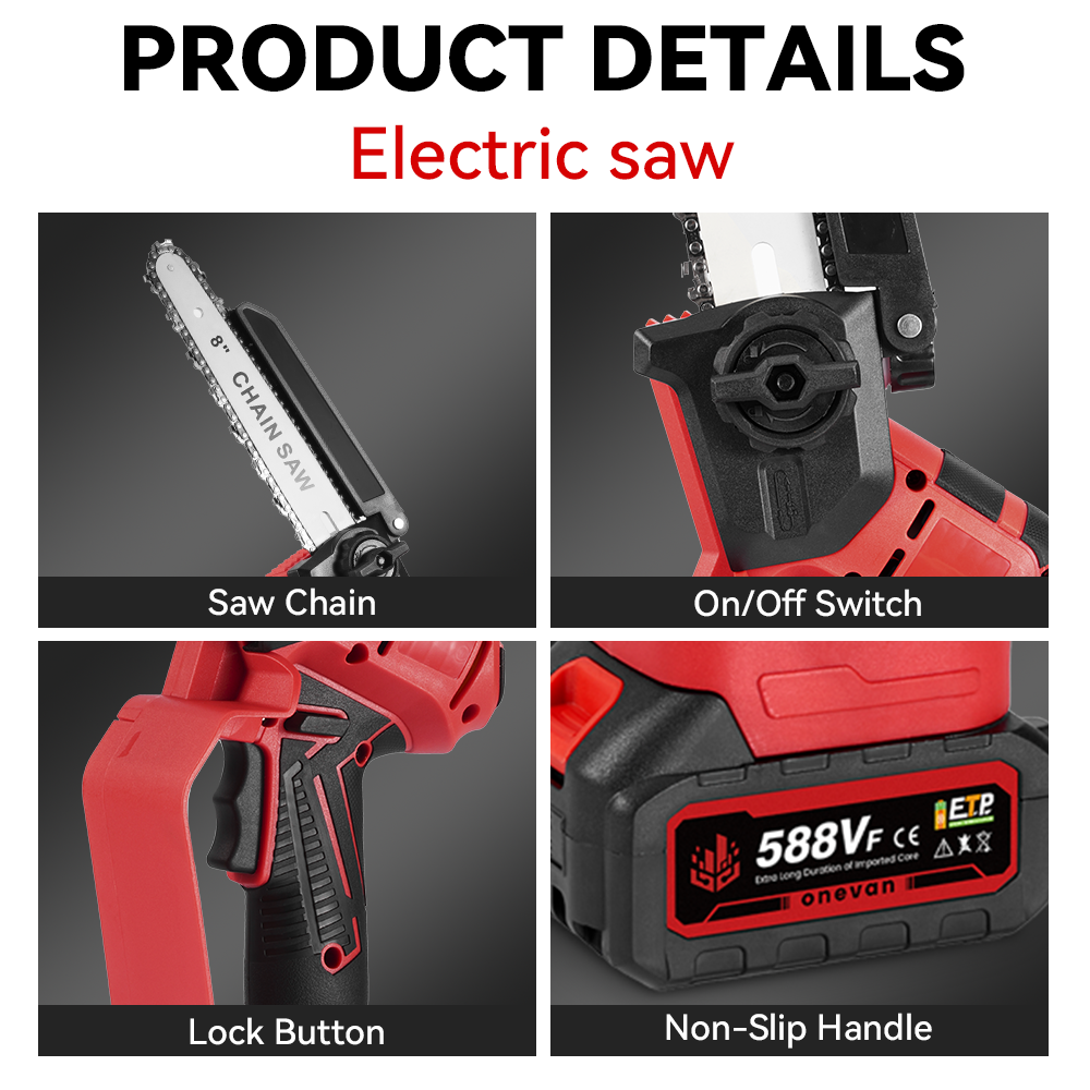 ONEVAN 8" Cordless Pole Saw 2 In 1 Brushless Chainsaw with Telescoping Pole(1.08-2.01m) | For Makita 18V Battery