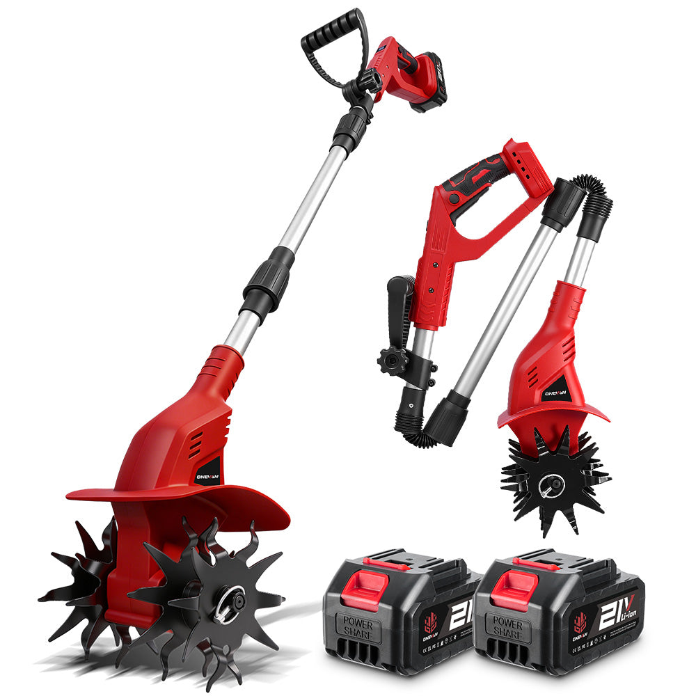 ONEVAN Cordless Brushless Tiller – 3-Fold Design | Dual Blades | LED Display | For Makita 18V Battery