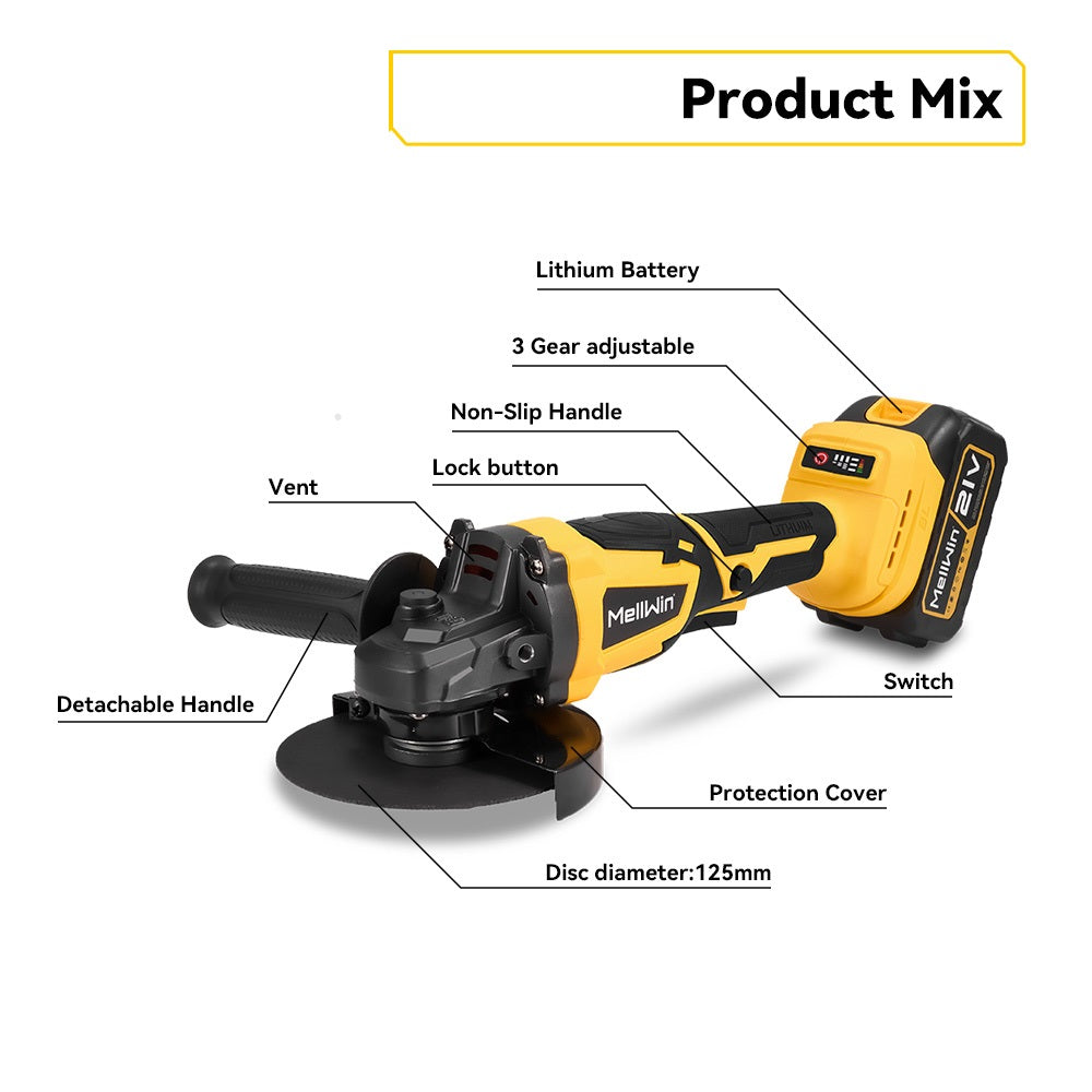 ONEVAN 125mm Brushless Cordless Angle Grinder Kit 3 Gears | For Makita 18V Battery