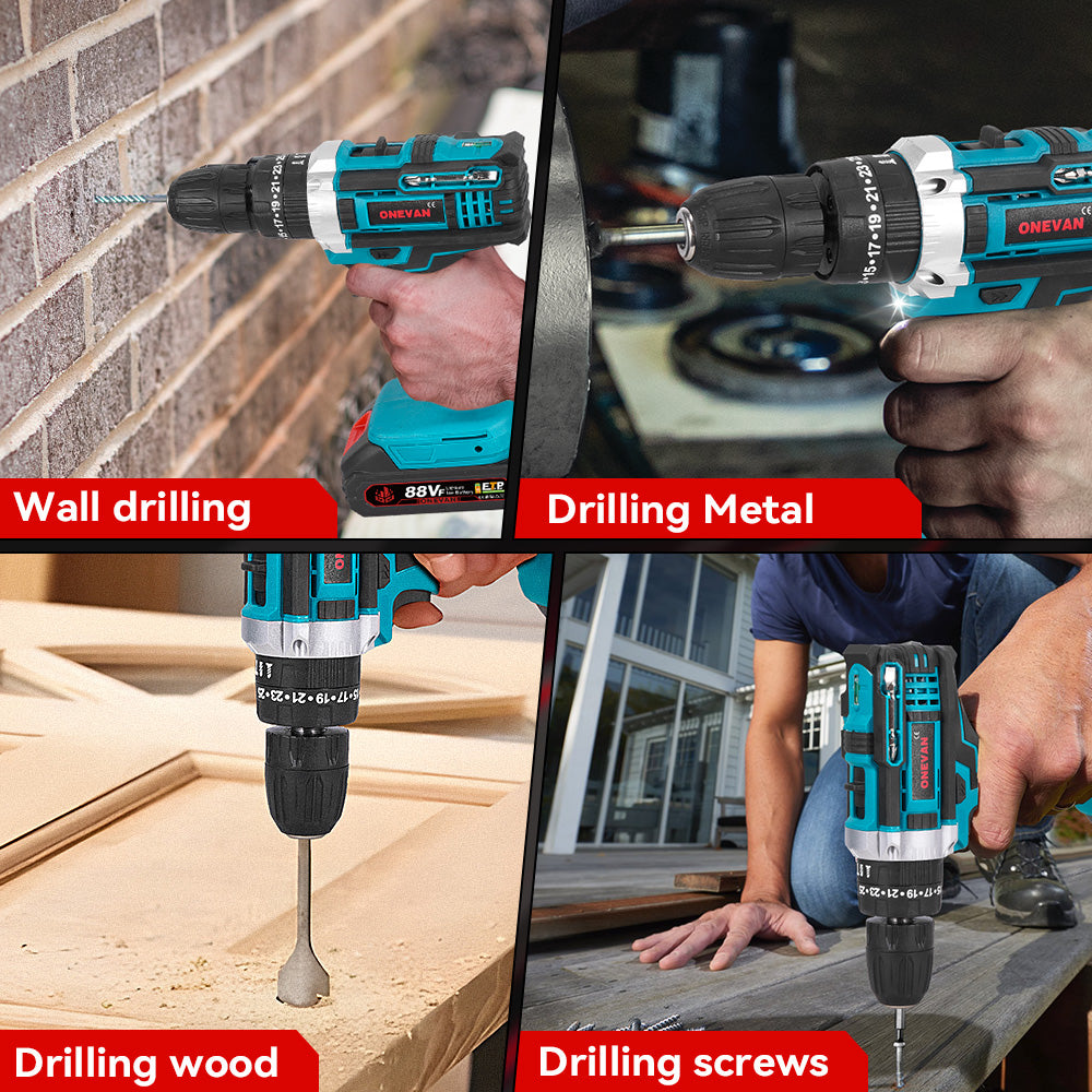 ONEVAN 10mm Cordless Impact Drill Electric Screwdriver Set With 24 Accessories | For Makita 18V Battery