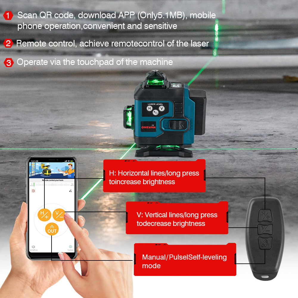ONEVAN 16 Lines 4D Display Green Laser Level | For Makita 18V Battery