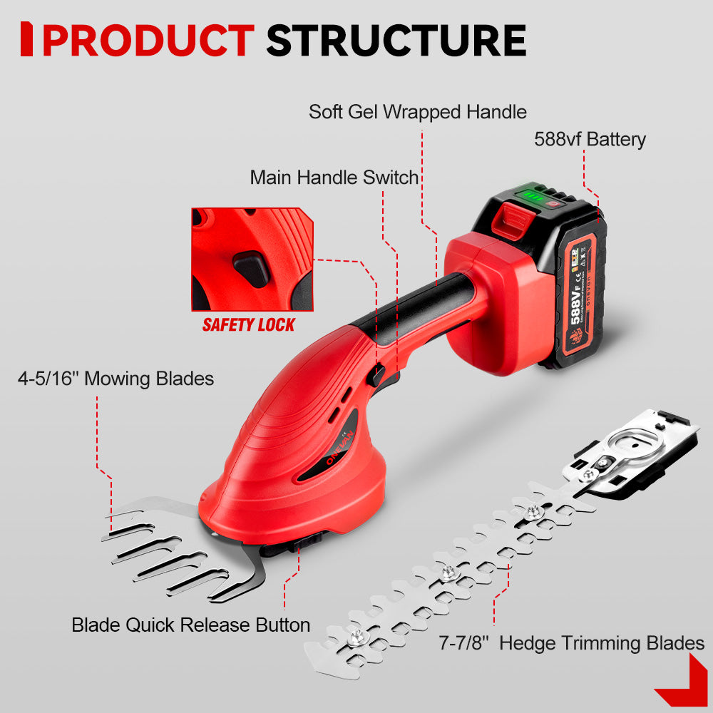 ONEVAN 2 In 1 Cordless Hedge Trimmer | For Makita 18V Battery