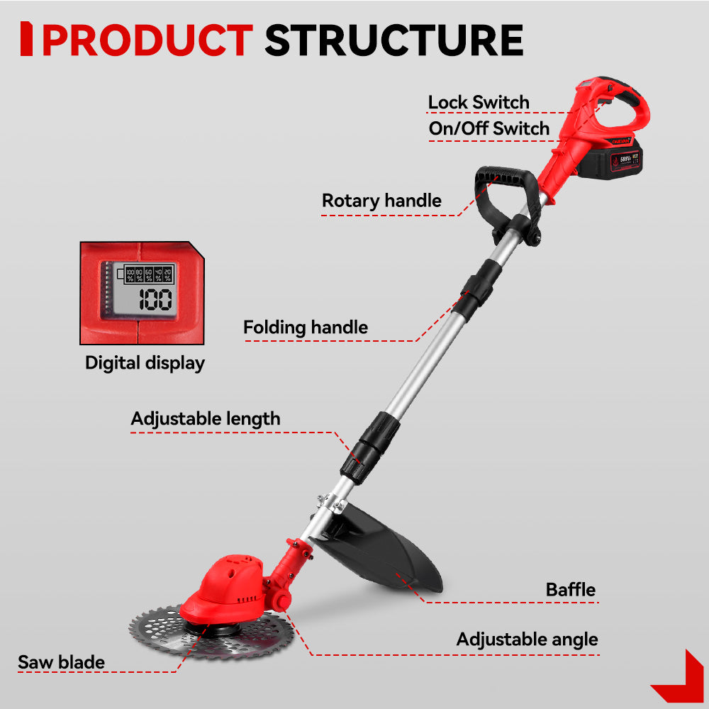 Cortadora de césped inalámbrica y plegable ONEVAN de 20 V sin escobillas | Para batería Makita de 18 V