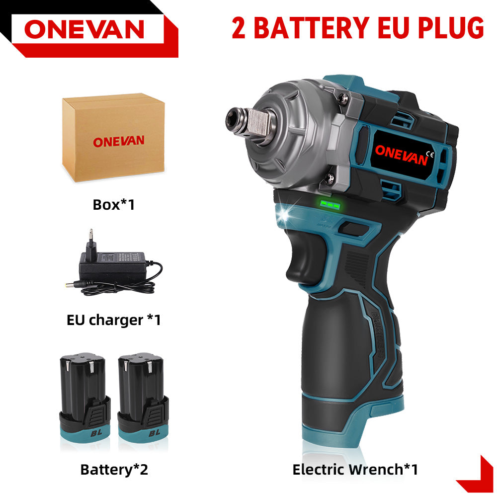 Llave de impacto inalámbrica ONEVAN de 16,8 V, 1/2", 500 N·m, sin escobillas, con 2 baterías y cargador