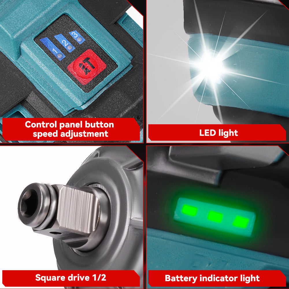 Llave de impacto inalámbrica ONEVAN de 16,8 V, 1/2", 500 N·m, sin escobillas, con 2 baterías y cargador