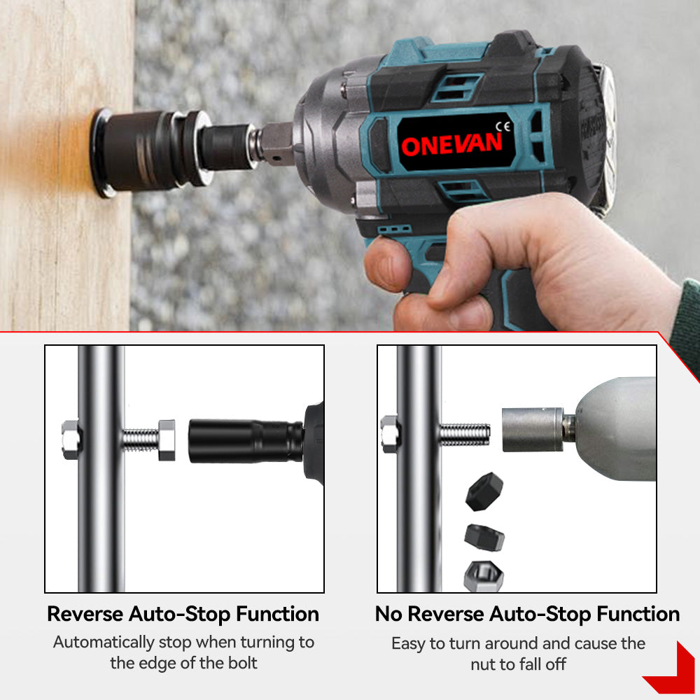 Llave de impacto inalámbrica ONEVAN de 16,8 V, 1/2", 500 N·m, sin escobillas, con 2 baterías y cargador