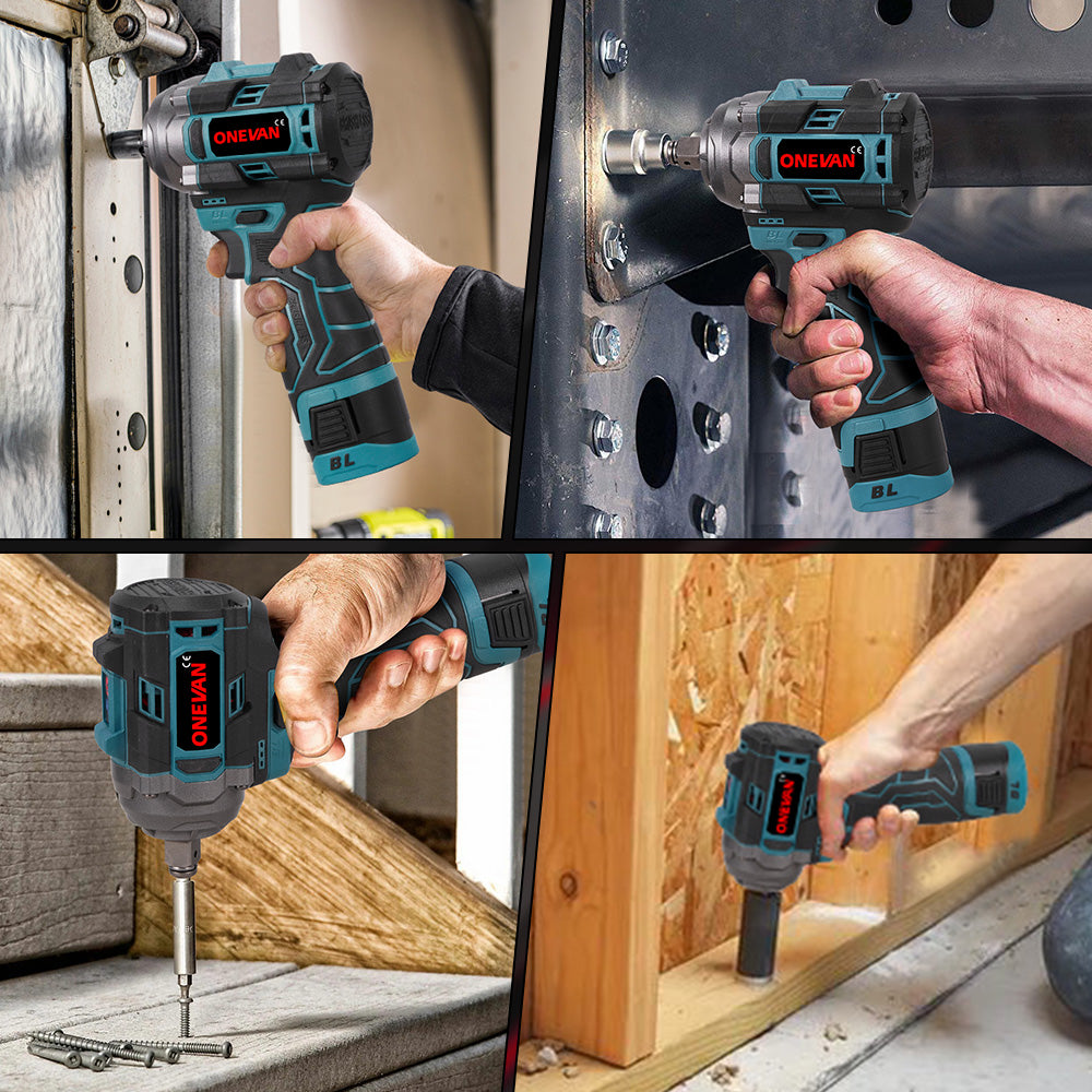 Llave de impacto inalámbrica ONEVAN de 16,8 V, 1/2", 500 N·m, sin escobillas, con 2 baterías y cargador