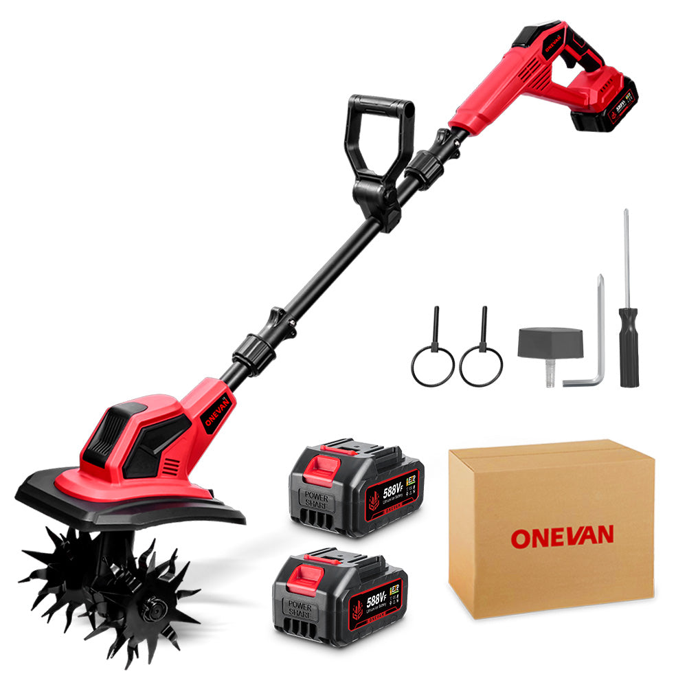 ONEVAN 18V Cordless Mini Tiller – 17cm Depth with Anti-Tangle Blades