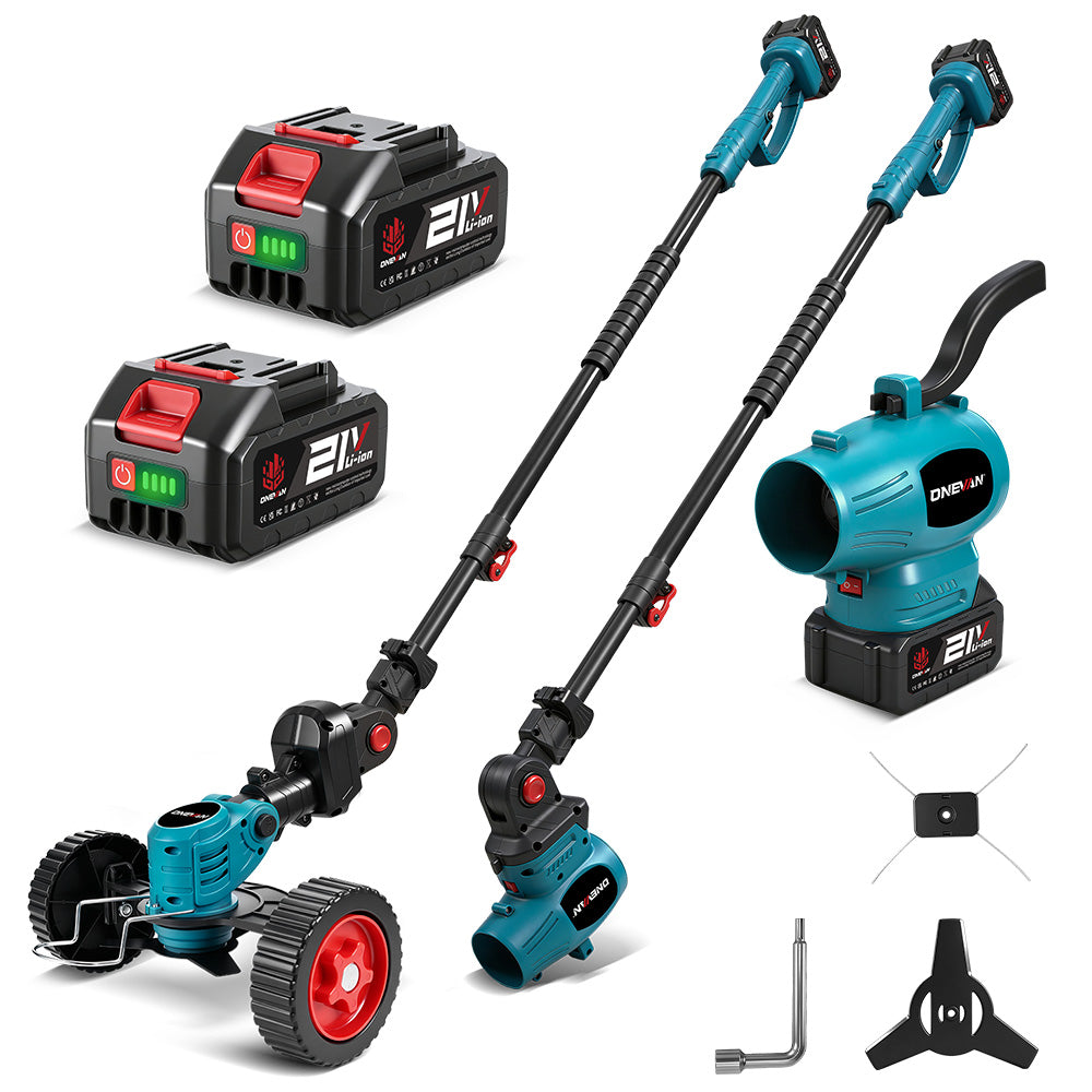 ONEVAN 3-in-1 Cordless Lawn Mower Kit with Blower & Extension Pole | 14cm Cutting Diameter
