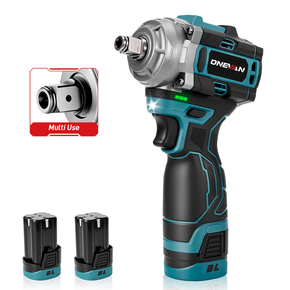 ONEVAN 16.8V 1/2" 290N·m Brushless Cordless Impact Wrench With 2 Batteries & Charger