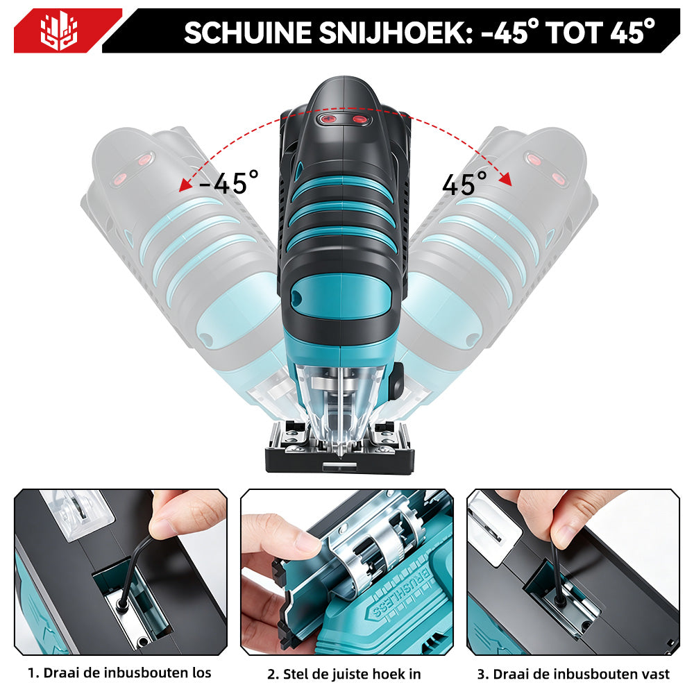 ONEVAN 135mm Brushless Cordless Jigsaw ±45 ° Bevel Capacity | For Makita 18V Battery
