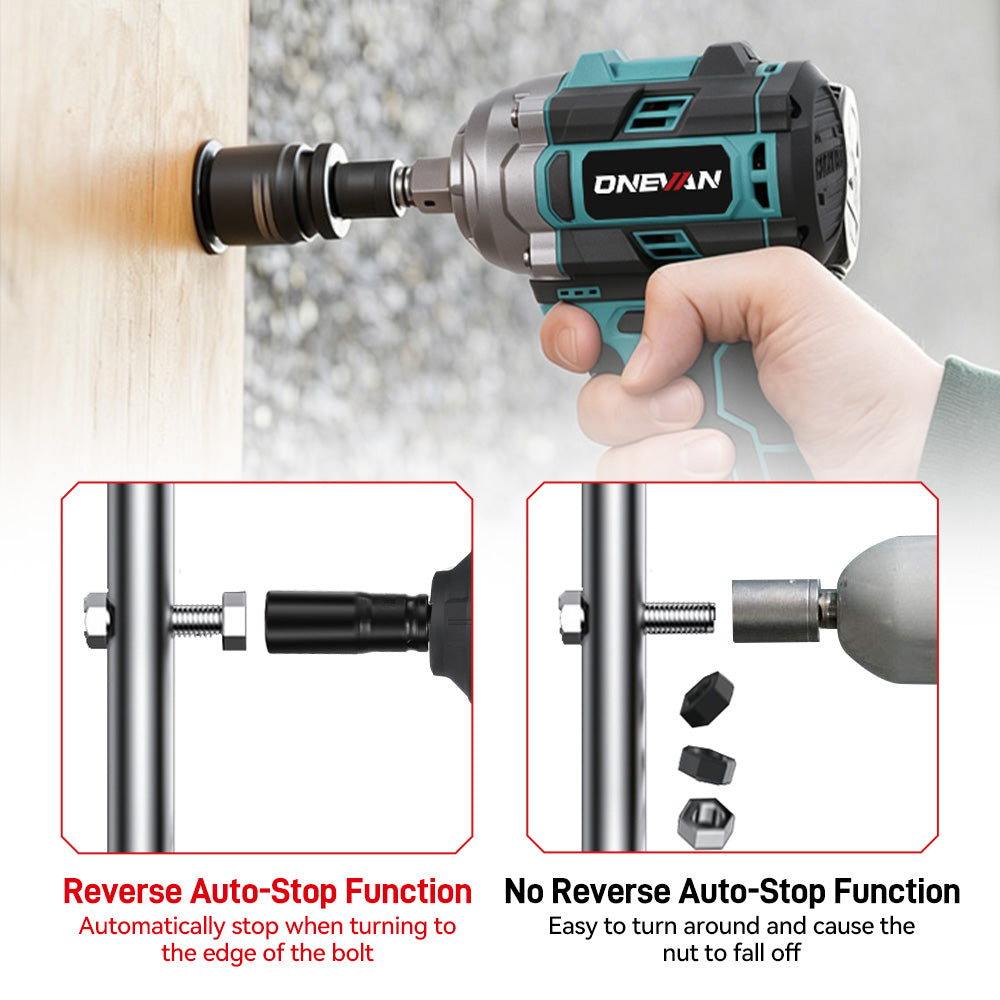 Llave de impacto inalámbrica ONEVAN de 16,8 V, 1/2", 290 N·m, sin escobillas, con 2 baterías y cargador