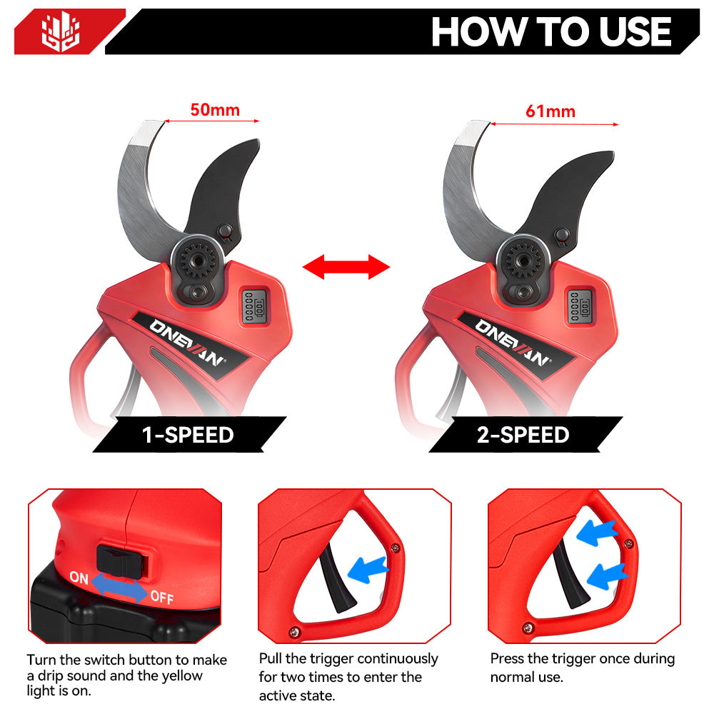ONEVAN 61mm Brushless Cordless Electric Pruning Shears | For Makita 18V Battery