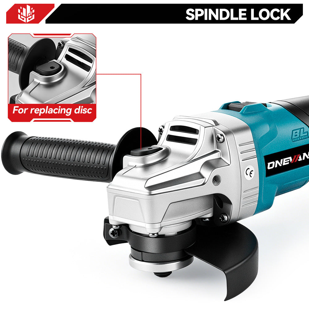 Amoladora angular inalámbrica ONEVAN de 125 mm y 6 velocidades | Para batería Makita de 18 V