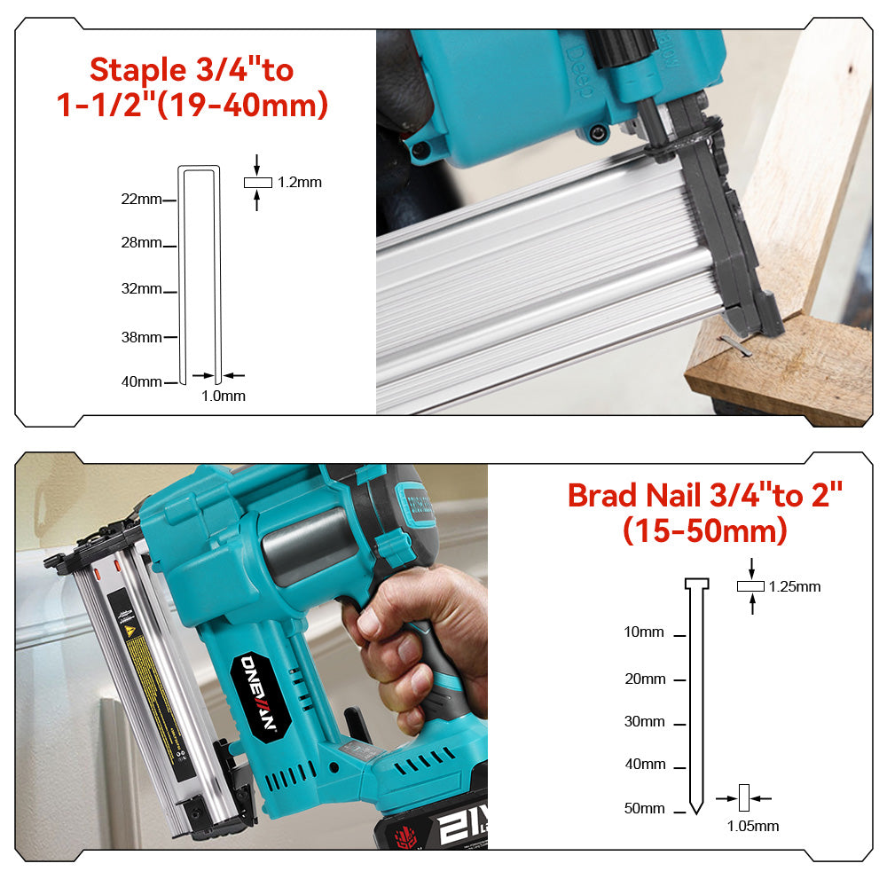 Clavadora y grapadora inalámbrica 2 en 1 sin escobillas ONEVAN | Para batería Makita de 18 V
