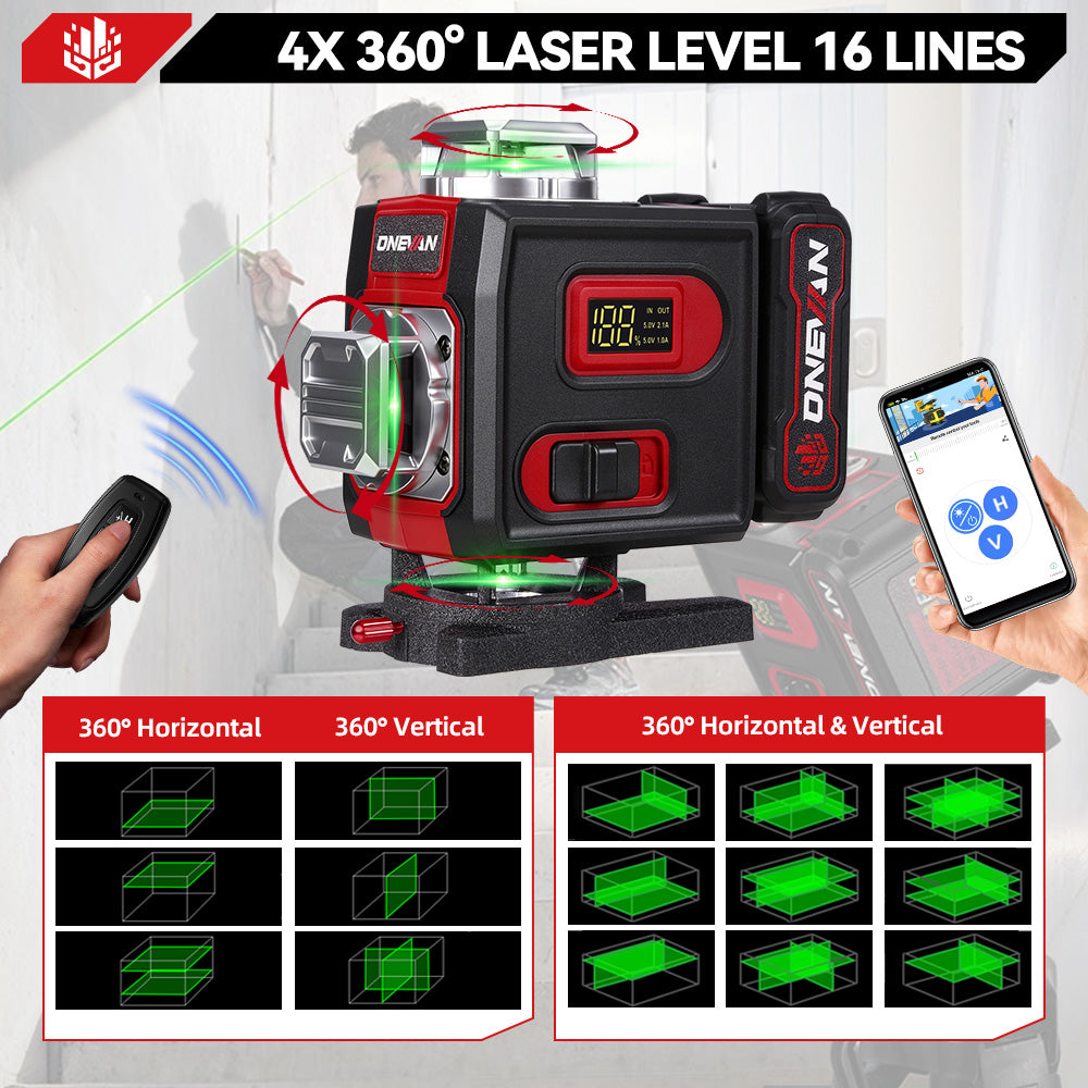 ONEVAN LK-822 16-Line 4D Laser Level | Digital Display | Rotatable Window & Base