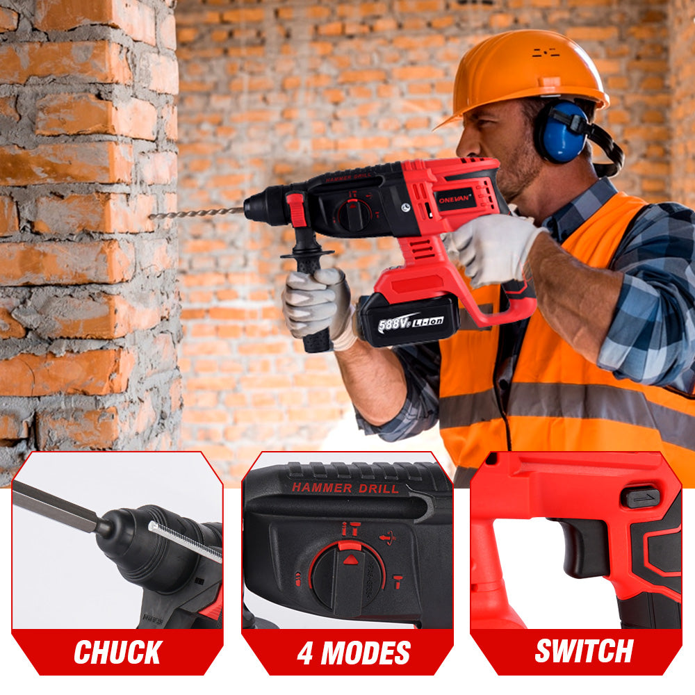 Taladro percutor inalámbrico ONEVAN de 26 mm y 2000 W sin escobillas | Para batería Makita de 18 V