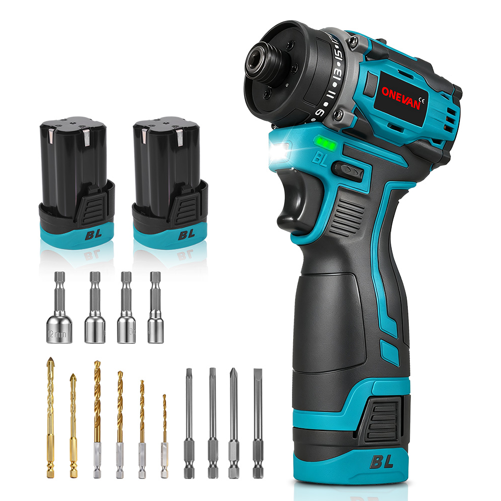 ONEVAN 16.8V Cordless Brushless Screwdriver Kit, 21+2 Torque Settings, 14-Piece Accessory Set
