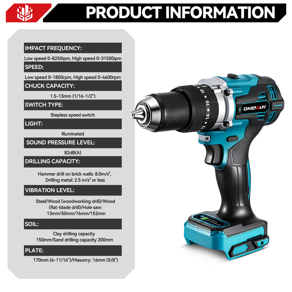 ONEVAN 1/2" 1200N·m Impact Wrench & 125mm Grinder & 13mm Drill Brushless Cordless 3‑Pc. Combo Kit 3.0Ah