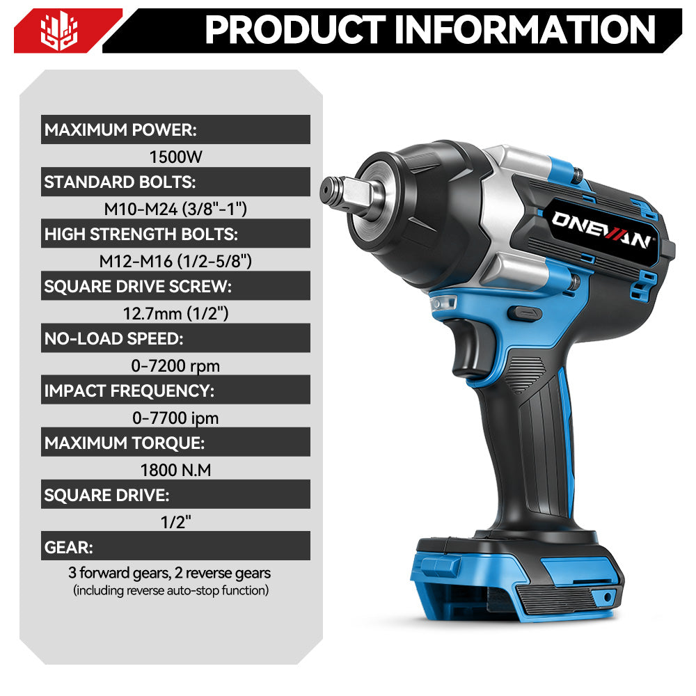 ONEVAN 1/2" 1200N·m & 1/2" 1800N·m & 3/4" 3500N·m Impact Wrench Brushless Cordless 3-Pc. Combo Kit 3.0Ah