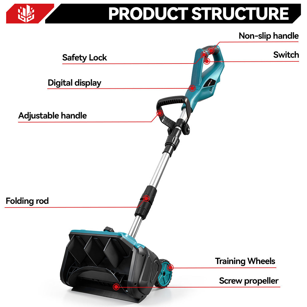 Pala quitanieves inalámbrica ONEVAN de 12" sin escobillas, plegable con ruedas | Para batería Makita de 18 V