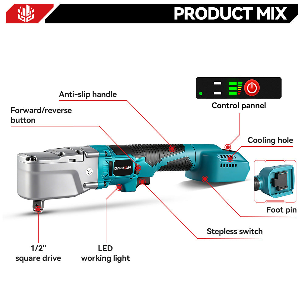ONEVAN 1/2'' 1000N·m Brushless Cordless Ratchet Wrench | For Makita 18V Battery