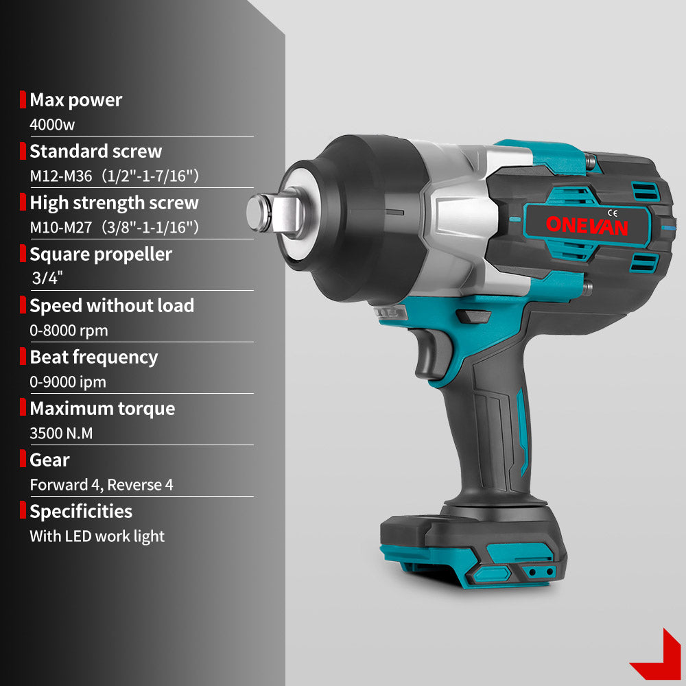 ONEVAN 3/4" 3500N·m Impact Wrench & 1/2'' 1000N·m Ratchet Wrench Brushless Cordless 2‑Pc. Combo Kit 6.0Ah