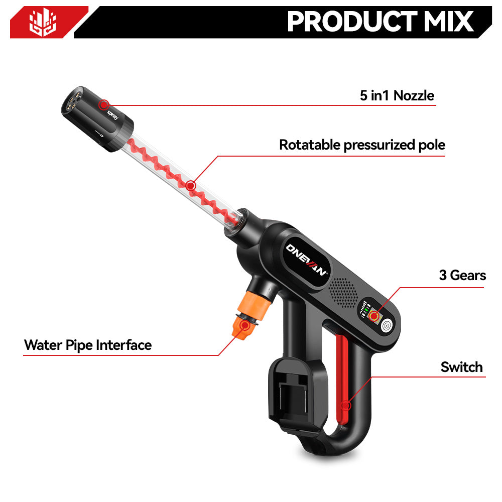 ONEVAN 16Bar (232 PSI) Spiral Boost Cordless High-Pressure Washer | For Makita 18V Battery
