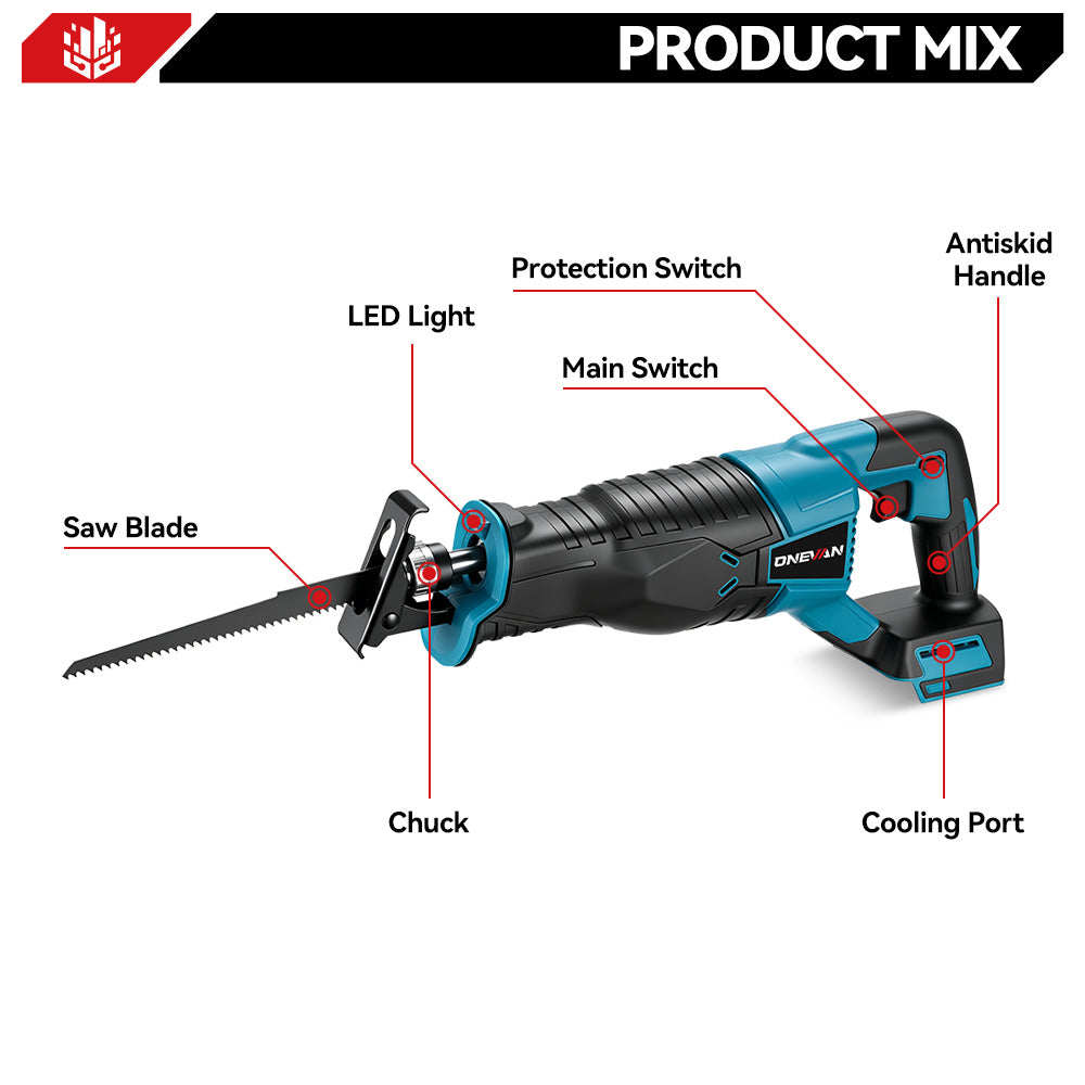 ONEVAN 32mm Variable Speed Cordless Reciprocating Saw | For Makita 18V Battery