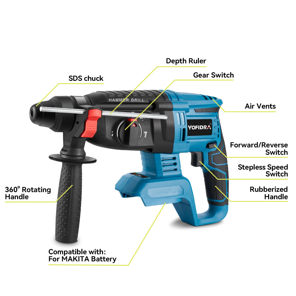 Taladro percutor inalámbrico ONEVAN de 26 mm y 1680 W sin escobillas | Para batería Makita de 18 V