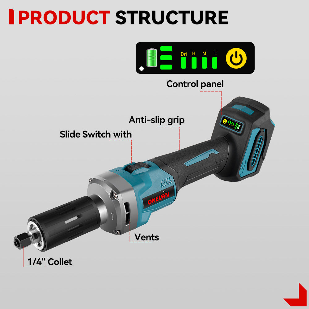 ONEVAN 6mm Die Grinder & Trimming Machine Brushless Cordless 2‑Pc. Combo Kit 6.0Ah